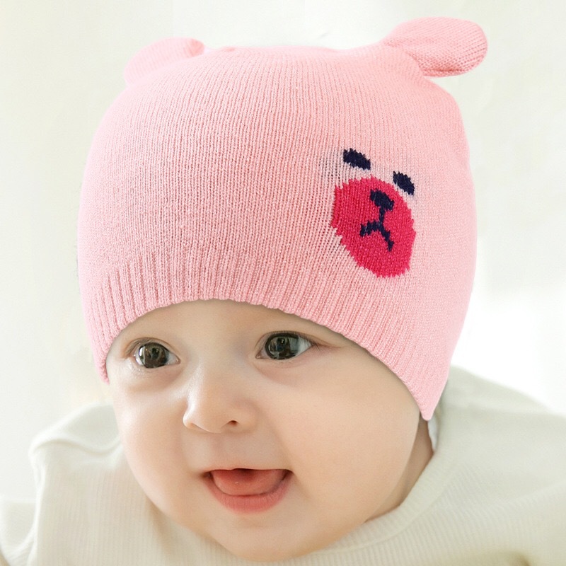 Caciula tricotata bebelusi roz cu urechiuse